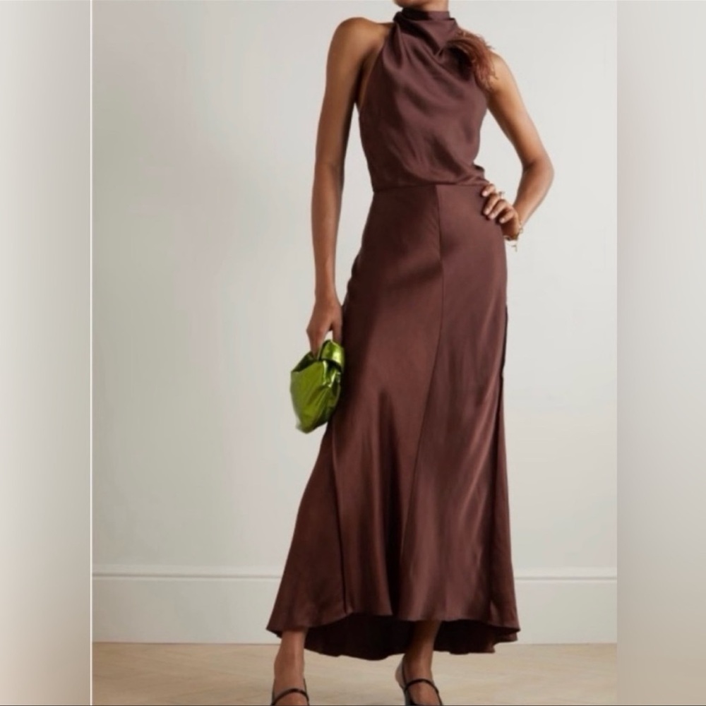 NWT Vince feathers trimmed satin halter dress